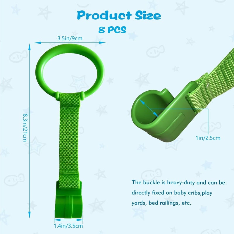 feehope 8Pcs Playpen Pull Up Rings, Plastic Adjustable Safety Baby Pull Up Rings – Toddler Walking Assistant, Easy Install for Playpen, Adjustable Plastic Circles for Crib with Standing Support - Image 2